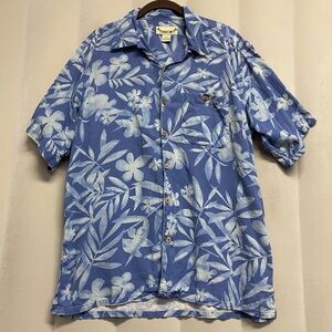 Paradise Coves Men’s Button Front Shirt Medium 100% Silk Hawaiian Tropical